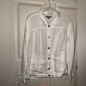 Flax Women's Classic White Linen button front Jacket XL beach lagenlook boho